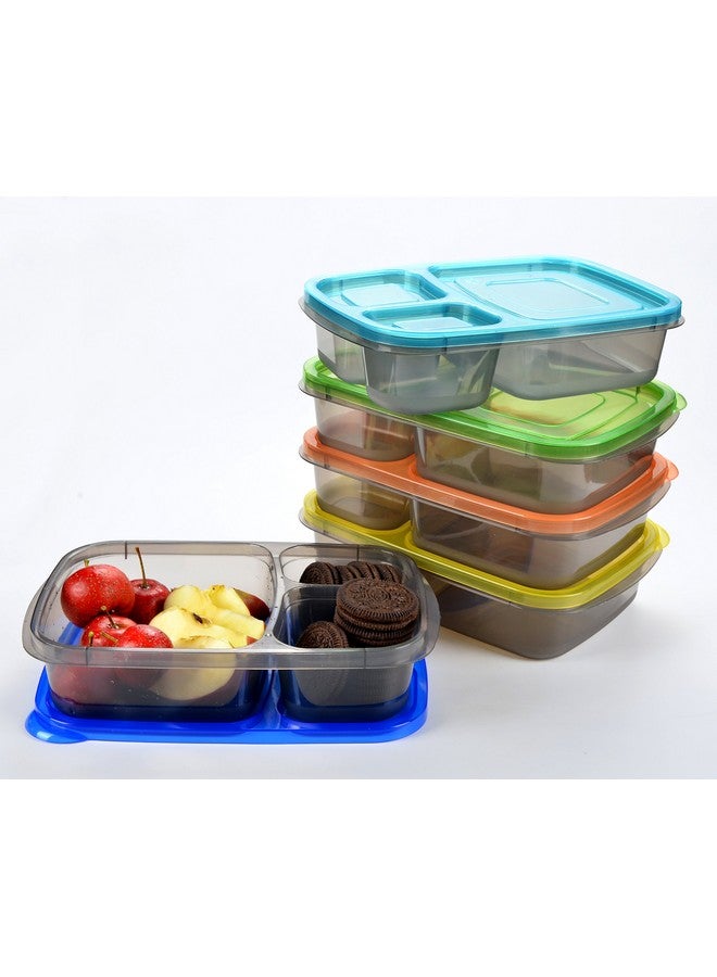 Youngever 7 Pack Bento Lunch Box, Meal Prep Containers, Reusable 3 Compartment Plastic Divided Food Storage Container Boxes - Image 5
