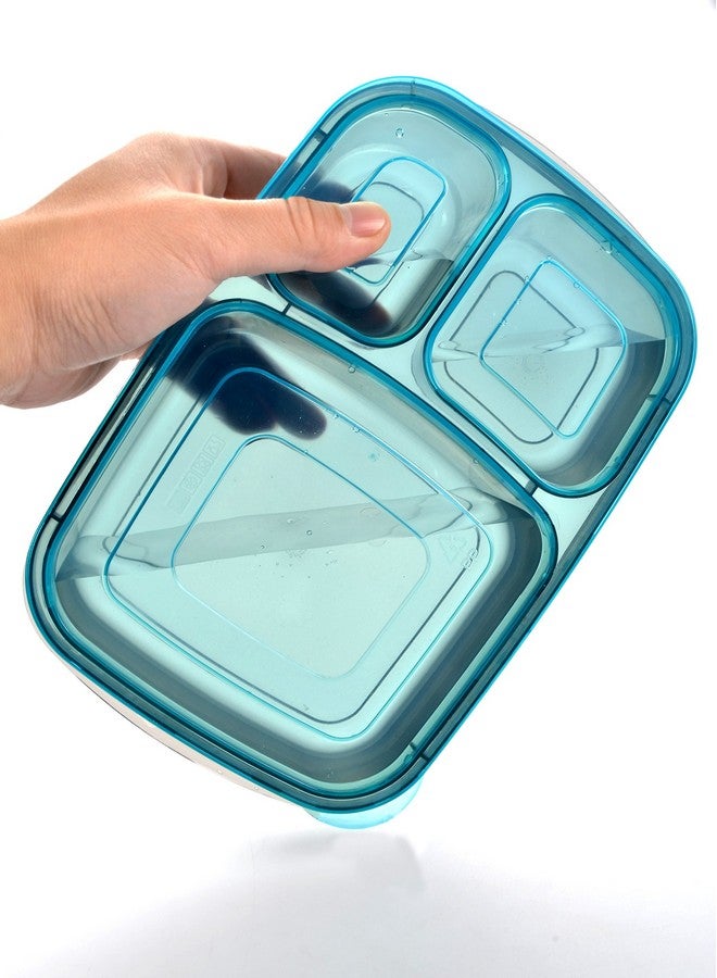 Youngever 7 Pack Bento Lunch Box, Meal Prep Containers, Reusable 3 Compartment Plastic Divided Food Storage Container Boxes - Image 4