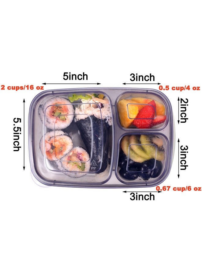 Youngever 7 Pack Bento Lunch Box, Meal Prep Containers, Reusable 3 Compartment Plastic Divided Food Storage Container Boxes - Image 3