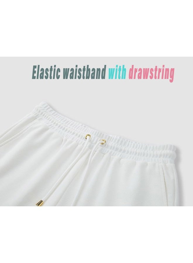 Redqenting Mens 8" Casual Sweat Shorts with Pockets,Drawstring Athletic Shorts Waffle Lounge Summer Shorts (Size28~40) White  - Image 5
