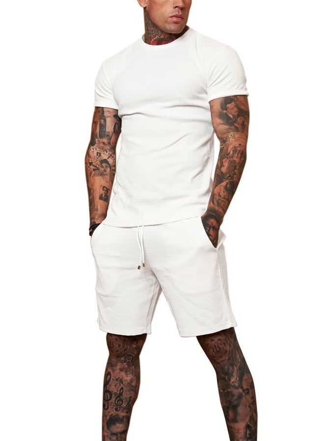 Redqenting Mens 8" Casual Sweat Shorts with Pockets,Drawstring Athletic Shorts Waffle Lounge Summer Shorts (Size28~40) White  - Image 2