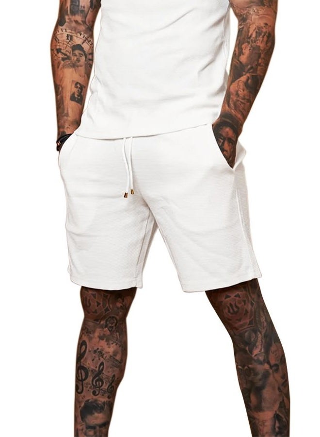 Redqenting Mens 8" Casual Sweat Shorts with Pockets,Drawstring Athletic Shorts Waffle Lounge Summer Shorts (Size28~40) White  - Image 1