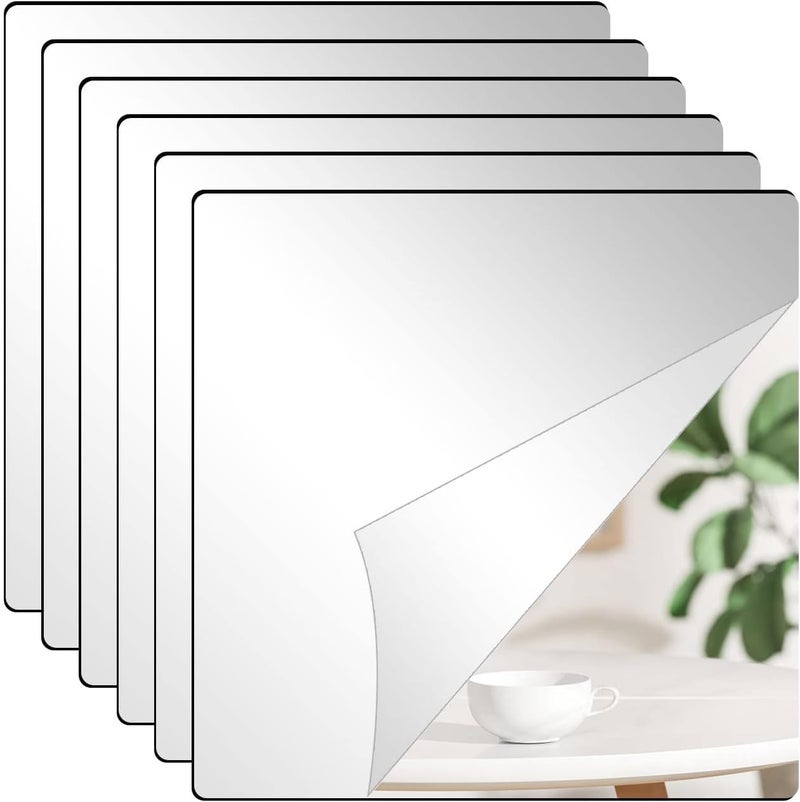 Kuber Industries Kuber Industries Self Adhesive Mirror Stickers For WallSquare Wall Mirror StickersFlexible Mirror For Wall Dcor Living RoomPremium Acrylic Material 10 CmPack Of 6 Silver 10 cms  - Image 1