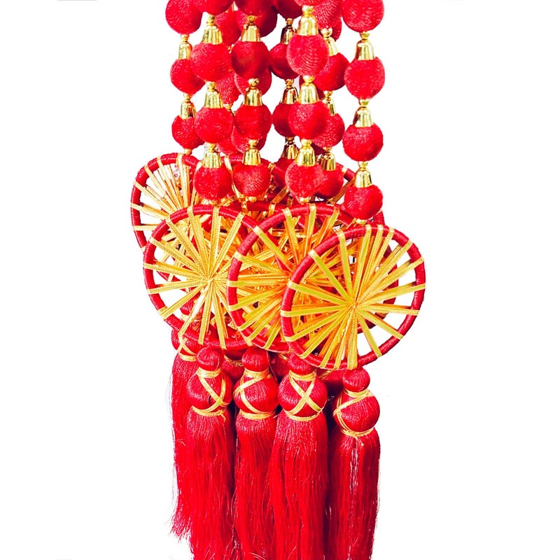 MAPPA Decorative Ball Garlands Door Hangings - 5 ft Multicolour with Indian Red Chakri Accents | Vibrant Handmade Toran for Festive Home Decor, Pooja, Weddings & Diwali - Image 2