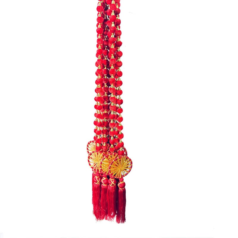 MAPPA Decorative Ball Garlands Door Hangings - 5 ft Multicolour with Indian Red Chakri Accents | Vibrant Handmade Toran for Festive Home Decor, Pooja, Weddings & Diwali - Image 3