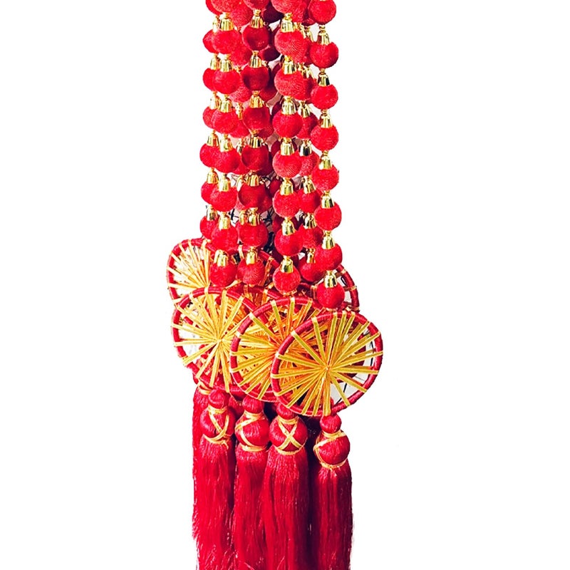 MAPPA Decorative Ball Garlands Door Hangings - 5 ft Multicolour with Indian Red Chakri Accents | Vibrant Handmade Toran for Festive Home Decor, Pooja, Weddings & Diwali - Image 5