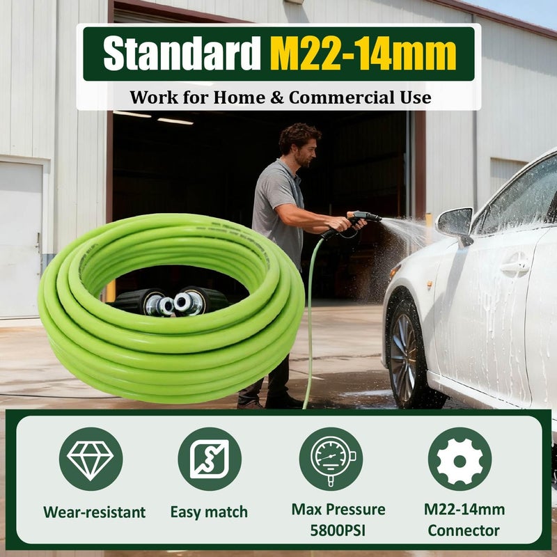 LycorTrade Pressure Washer Hose 50FT for Power Washer, 5800 PSI Kink Resistant Pressure Washing Extension Hose, 1/4" Power Washer Hose Replacement (M22-14mm) with 3/8" Quick Connector, Green - Image 3