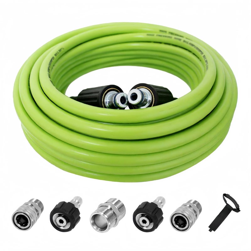 LycorTrade Pressure Washer Hose 50FT for Power Washer, 5800 PSI Kink Resistant Pressure Washing Extension Hose, 1/4" Power Washer Hose Replacement (M22-14mm) with 3/8" Quick Connector, Green - Image 1