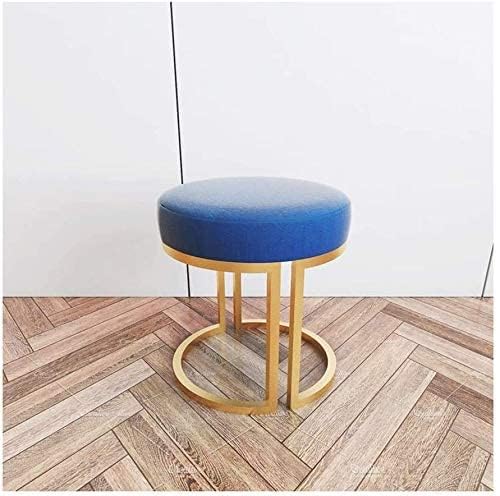 Generic Indian Decor 45963 Classic Stool, Bedroom Vanity Stool Dressing Table Stool with Golden Iron Base Makeup Stool Upholstered Small Round Stool Seat, 40 X 45Cm, Blue - Image 1