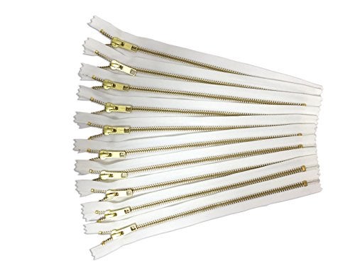 Craftbot Golden Brass Zippers No. 5 Metal 10 inch Zips in White Pack of 12 - Image 5