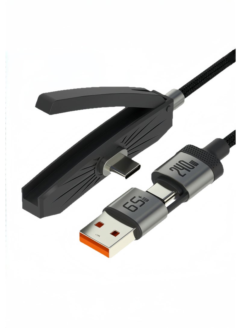QUAB 1.8m universal charging data cable with newly developed stand, 240W fast charging, compatible with iPhone 17, mobile phones, tablets, laptops, game controllers and many other devices. Type-C to Type-C + USB dual interface, black! - Image 3