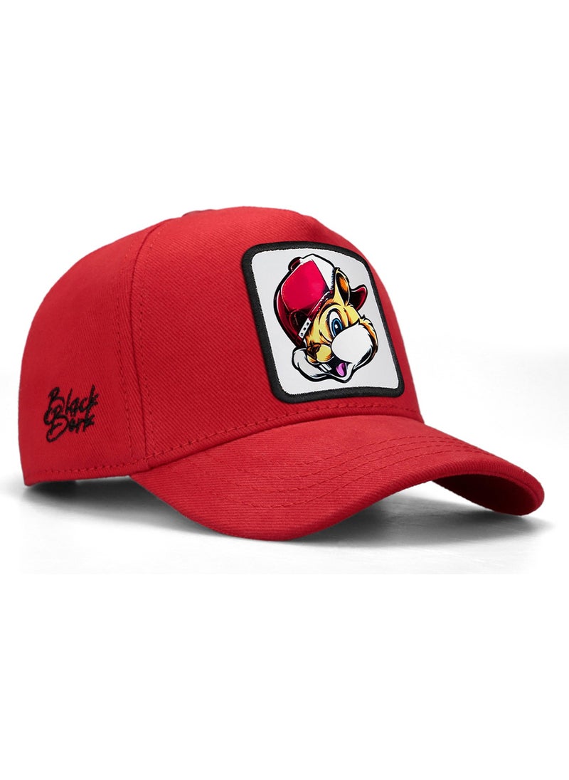 Black Börk V1 Kids Baseball Squirrel - Unisex Red Children's Hat (Cap) with 3 Code Logo  - Image 1