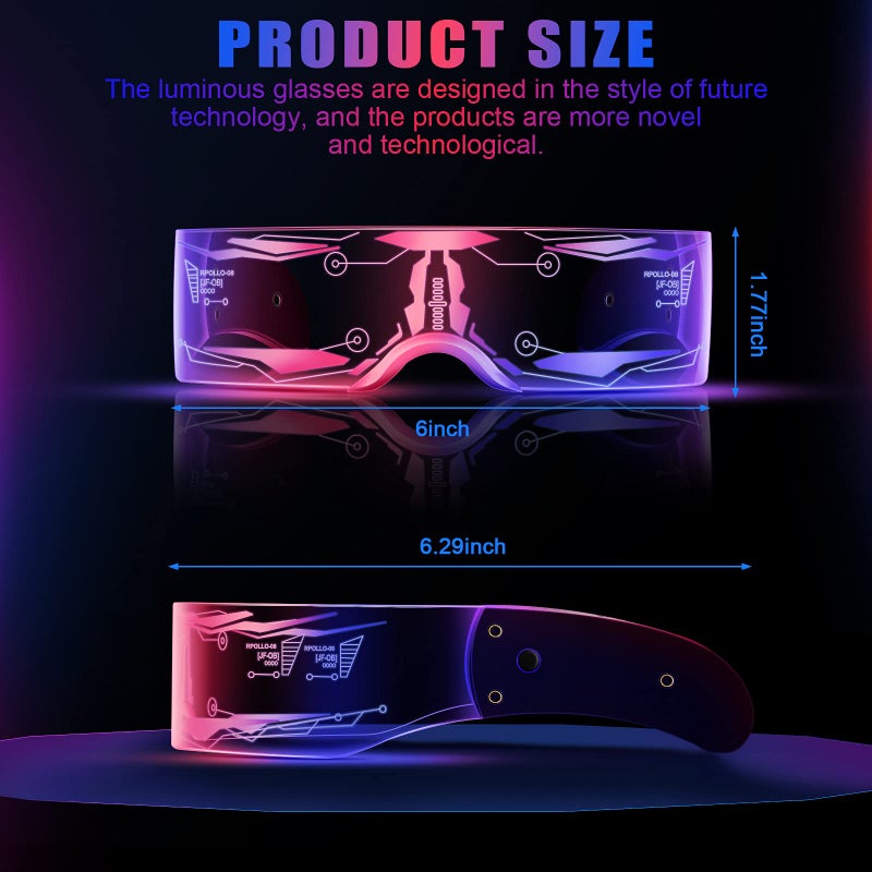 TOODOO 2 Pairs LED Visor Glasses 7 Colors Futuristic Glasses Light up Punk Accessories for Rave Party Costume(Stylish Style) - Image 2