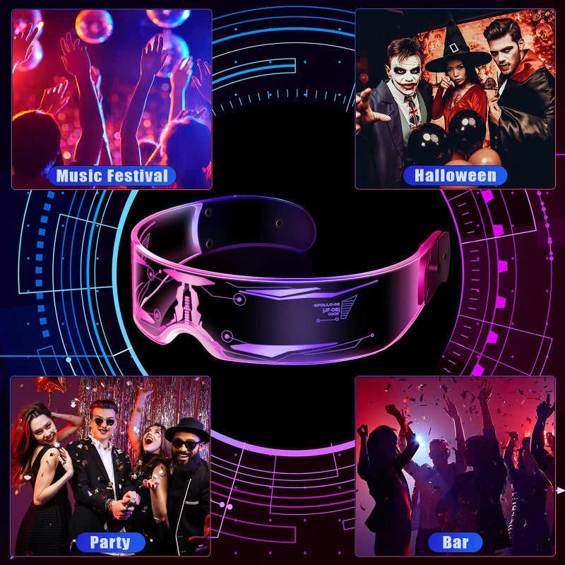 TOODOO 2 Pairs LED Visor Glasses 7 Colors Futuristic Glasses Light up Punk Accessories for Rave Party Costume(Stylish Style) - Image 5