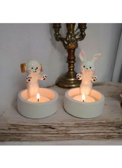 Taşdevri Life Tasdevri Life Decorative Fire Warming Dog and Rabbit Set Tealight Candle Holder  - Image 1