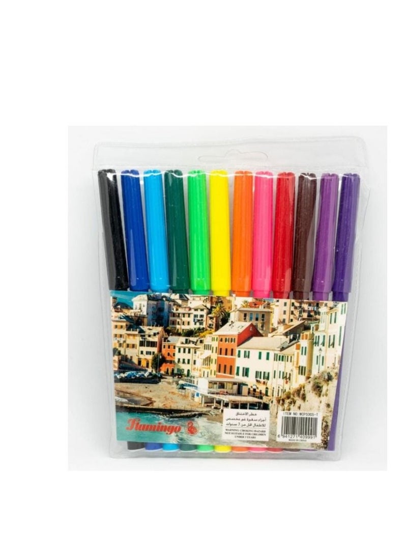 FLAMINGO COLOUR MARKER PEN 12