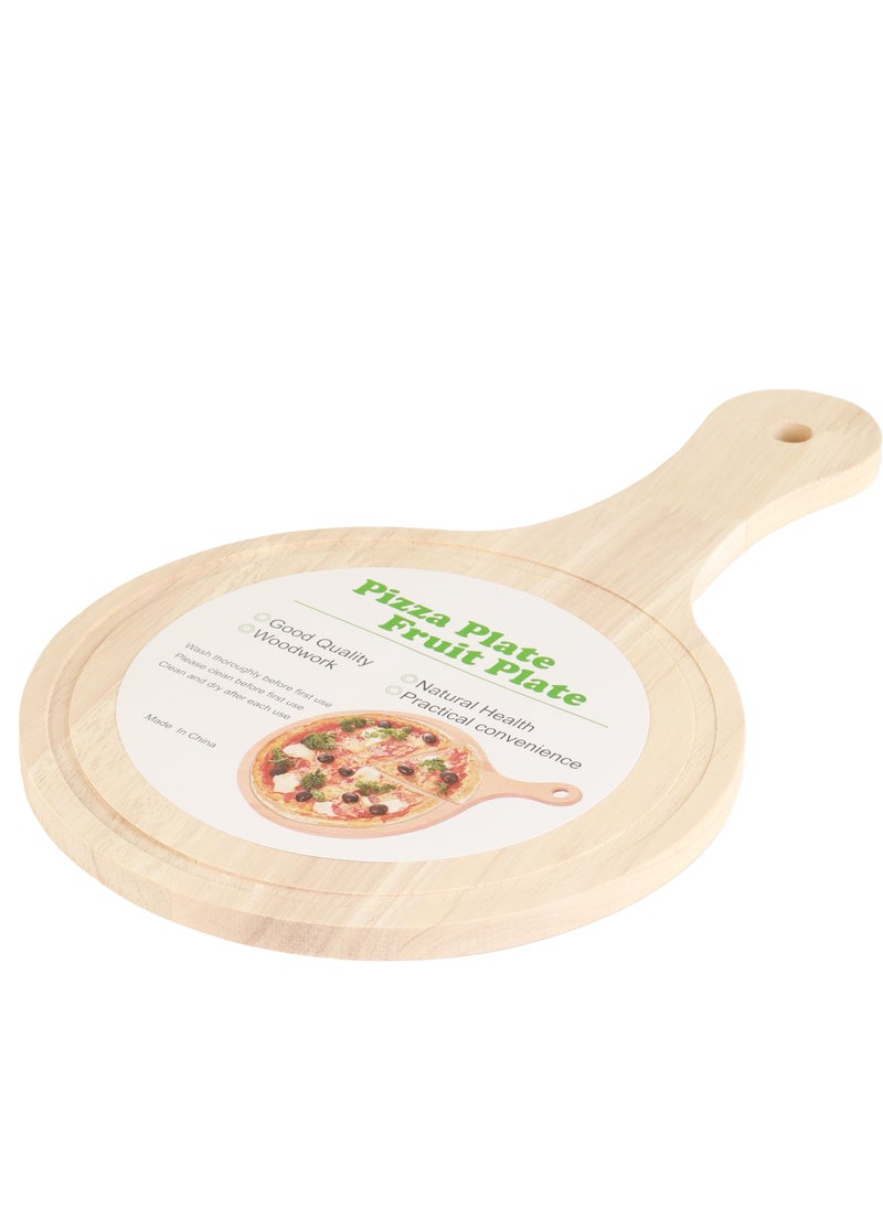 HOMEVEO Pizza serving tray with a circular wooden design, beige  - Image 2