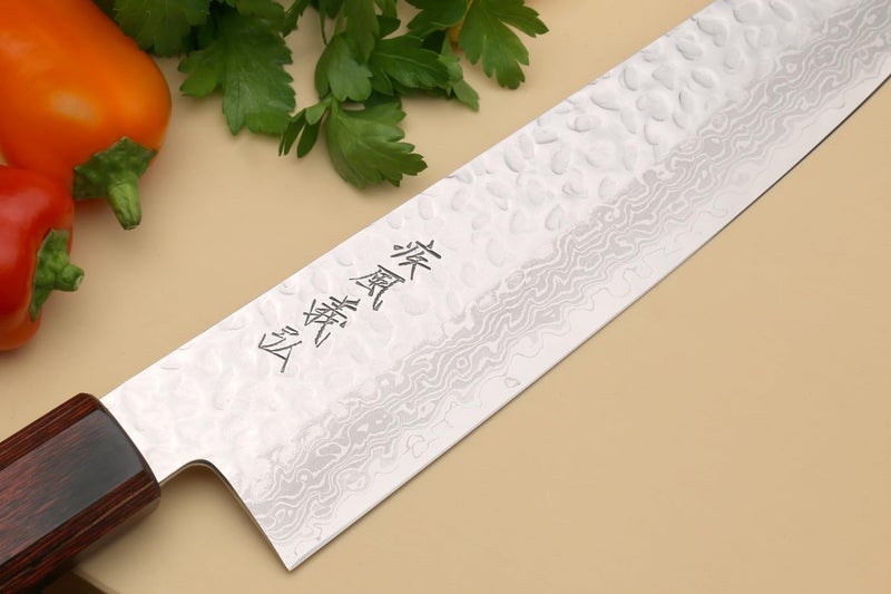Yoshihiro VG10 46 Layers Hammered Damascus Gyuto Japanese Chefs Knife (Octagonal Shitan Rosewood Handle) (7" (180mm)) - Image 4