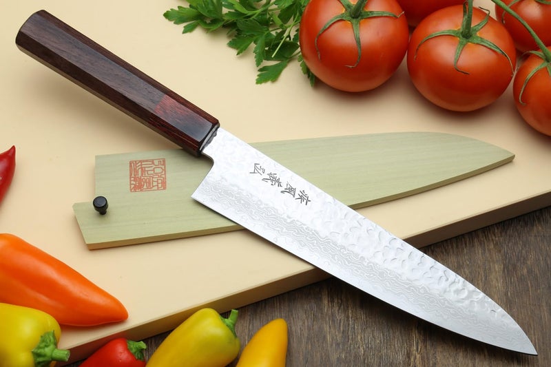 Yoshihiro VG10 46 Layers Hammered Damascus Gyuto Japanese Chefs Knife (Octagonal Shitan Rosewood Handle) (7" (180mm)) - Image 2