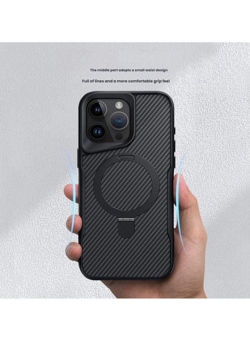 general iPhone 16 Pro Max Case Carbon Fibre Design Built-in Stand Magnetic Function Precise Fit Drop-proof and Wear-resistant - Image 4