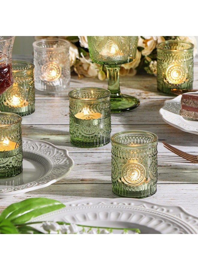 Devi DEVI 24pcs Green Votive Candle Holders for Wedding, Glass Tea Lights Holder, Baby Shower St. Patrick's Day Table Decor, Vintage Depression Glass Centerpiece  - Image 4