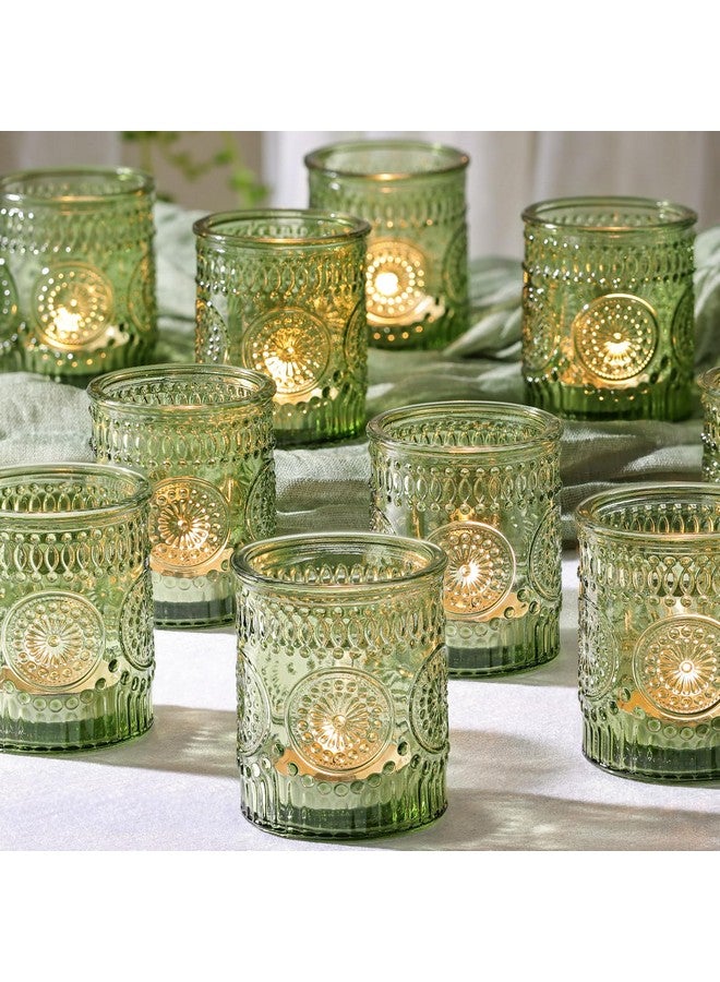 Devi DEVI 24pcs Green Votive Candle Holders for Wedding, Glass Tea Lights Holder, Baby Shower St. Patrick's Day Table Decor, Vintage Depression Glass Centerpiece  - Image 1