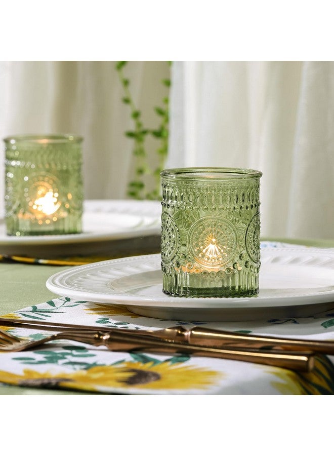 Devi DEVI 24pcs Green Votive Candle Holders for Wedding, Glass Tea Lights Holder, Baby Shower St. Patrick's Day Table Decor, Vintage Depression Glass Centerpiece  - Image 2