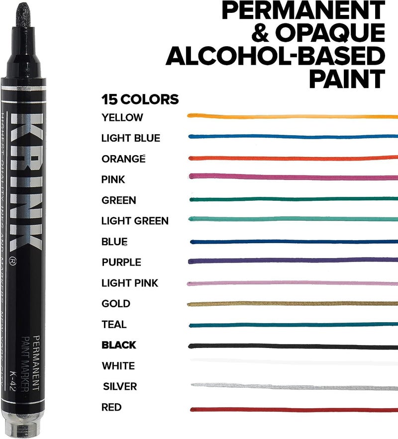 Krink K-42 Black Paint Marker - Vibrant and Opaque Fine Art Paint Pen for Any Surface - Permanent Marker with Alcohol-Based Paint for Metal Glass Paper Painted Surfaces and More - Image 3