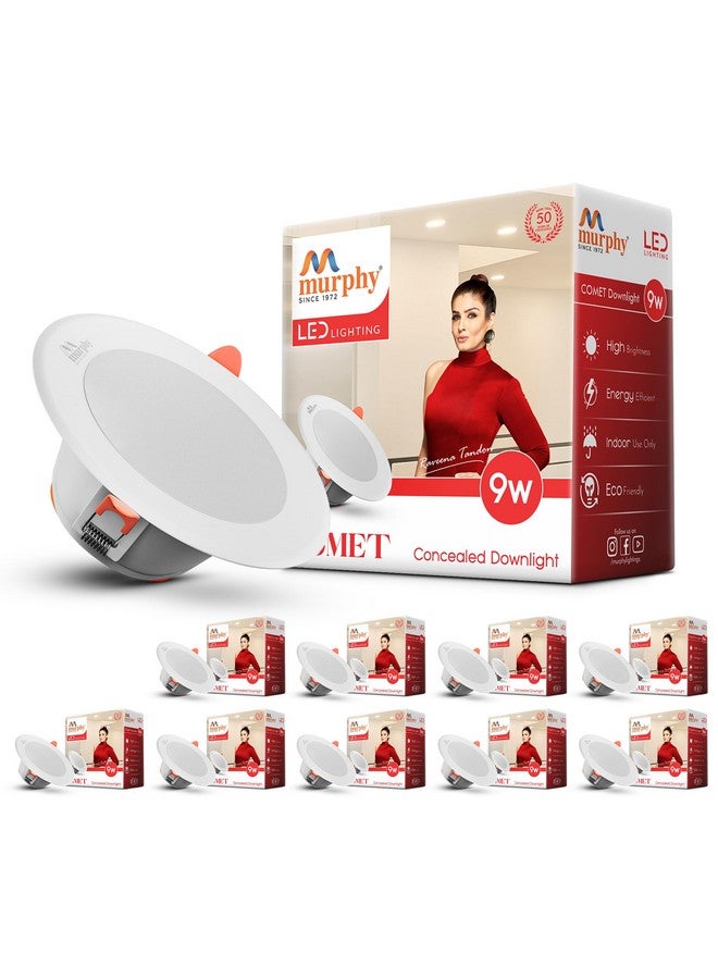 Murphy 9W LED Down Light, Cool White Light, Round, Pack of 10, Recessed Ceiling LED Light, Suited for 3 inch Junction Box/Concealed Box (2 Years Warranty) - Image 1