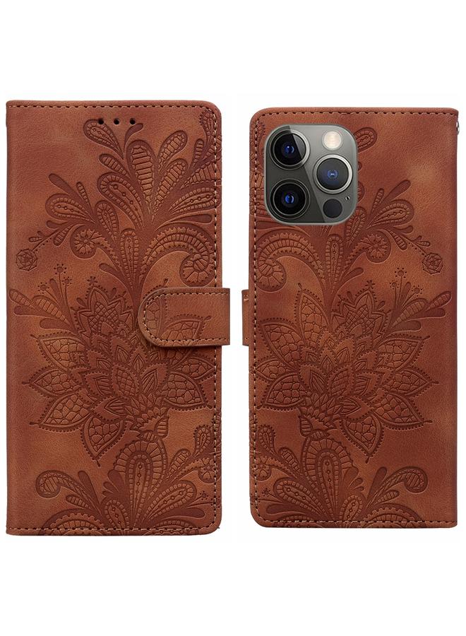 The Bros Phone Case For iPhone 12 Pro Lace Floral Embossed Magnetic Buckle PU Phone Phone Case With Wrist Strap - Image 1