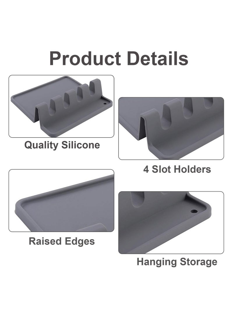 Silicone Utensil Rest - BPA-Free, Durable Spoon Rest with Drip Pad - Heat-Resistant Spoon Rest for Stove Top - Spoon Rest for Kitchen Counter(Grey)  - Image 3