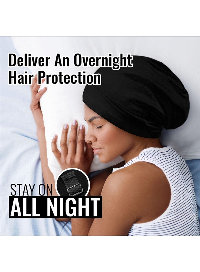 PARISBELLA Satin Lined Sleep Cap Bonnet For Curly Hair And Braids Stay On All Night Hair Wrap With Adjustable Strap For Women And Men Black And Black Leopard Pack Of 2 - Image 5