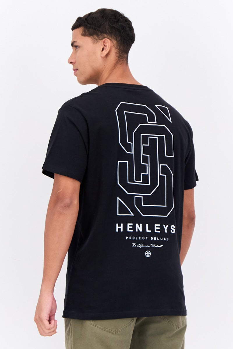 Henleys Men Crew Neck Short Sleeves Brand Logo T-Shirt, Black - Image 3