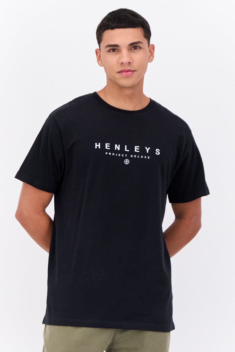Henleys Men Crew Neck Short Sleeves Brand Logo T-Shirt, Black - Image 1