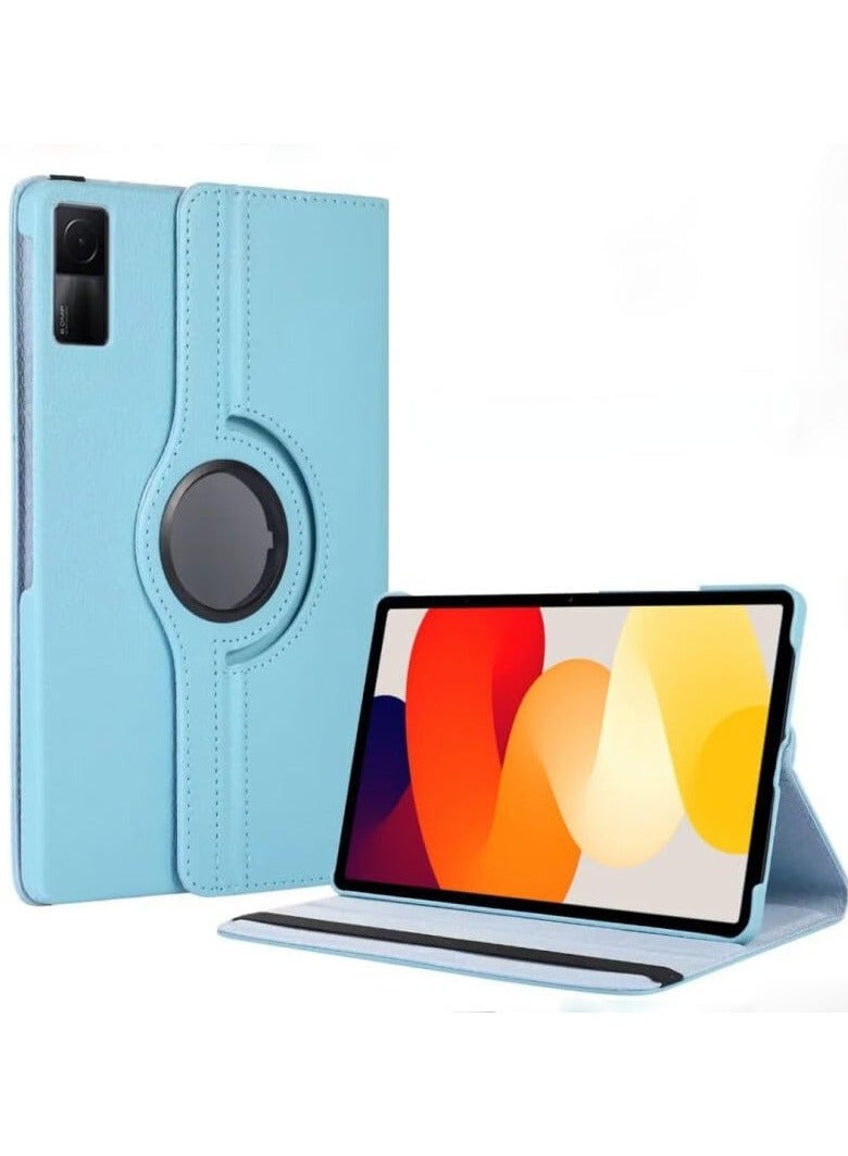 حافظة كمبيوتر لوحي Redmi Pad SE مقاس 11 بوصة 2023 للحماية مرصوفة بالحصى تدور 360 درجة حافظة واقية بلون واحد (أزرق سماوي) - Image 1