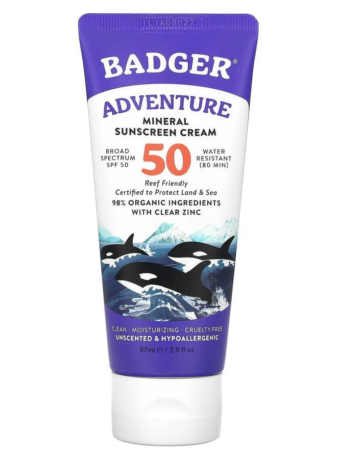 كريم واقي شمس معدني للمغامرات SPF 50 بدون رائحة 2.9 أونصة سائلة (87 مل)