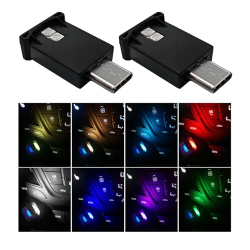 MUQIDA USB Type C LED Ambient Light, 8 Colors RGB LED Car Atmosphere Lamp with Adjustable Brightness, 5V Plug-in USB Night Lights Interior Decoration for Vehicle Home Office (2PCS) - Image 1