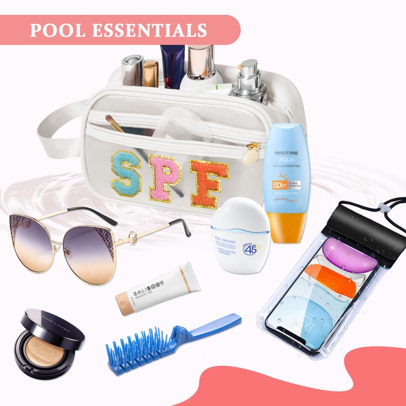 COSHAYSOO Clear Sunscreen Bag SPF Beach Vacation Essentials Waterproof Summer Pool Must Have Accessories for Women Teen Girls, Family Beach Day Organizer Toiletry Pouch Travel Gifts Preppy Letter - Image 4