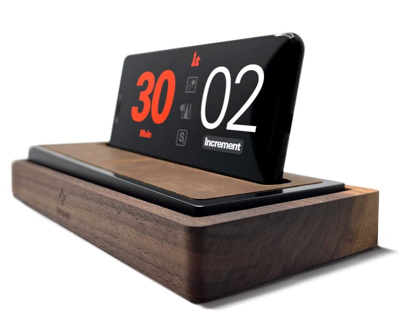 Tempest Deluxe - 2025 Edition - A Luxurious Walnut and Leather Chess Clock/Phone Dock Hybrid. Includes Deluxe Dock Plus Bundled iOS and Android Software (Phone is not Included) - Image 1