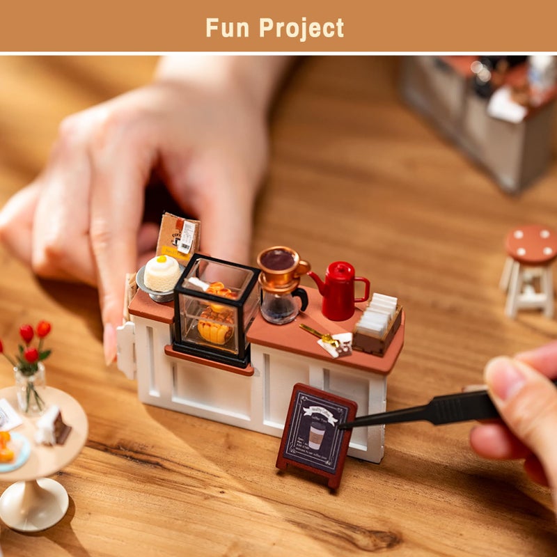 Rolife Coffee Shop Miniature Dollhouse Kit with LED Lights - DIY Crafts for Adults, Birthday Gifts and Hobbies - Image 3