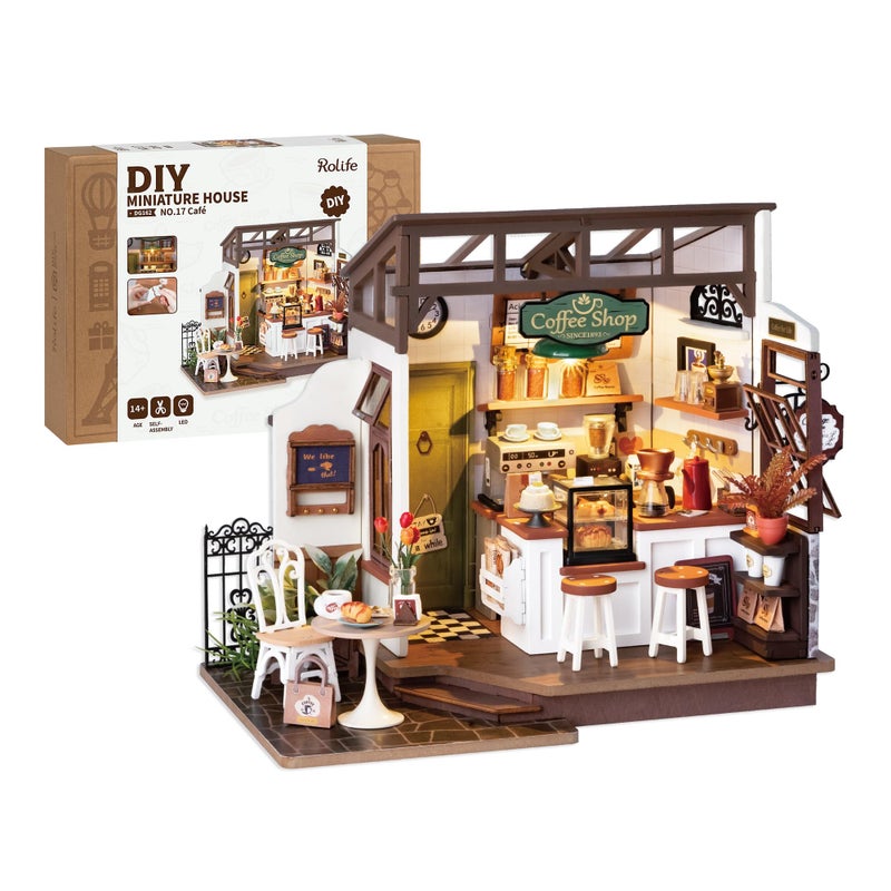 Rolife Coffee Shop Miniature Dollhouse Kit with LED Lights - DIY Crafts for Adults, Birthday Gifts and Hobbies - Image 1