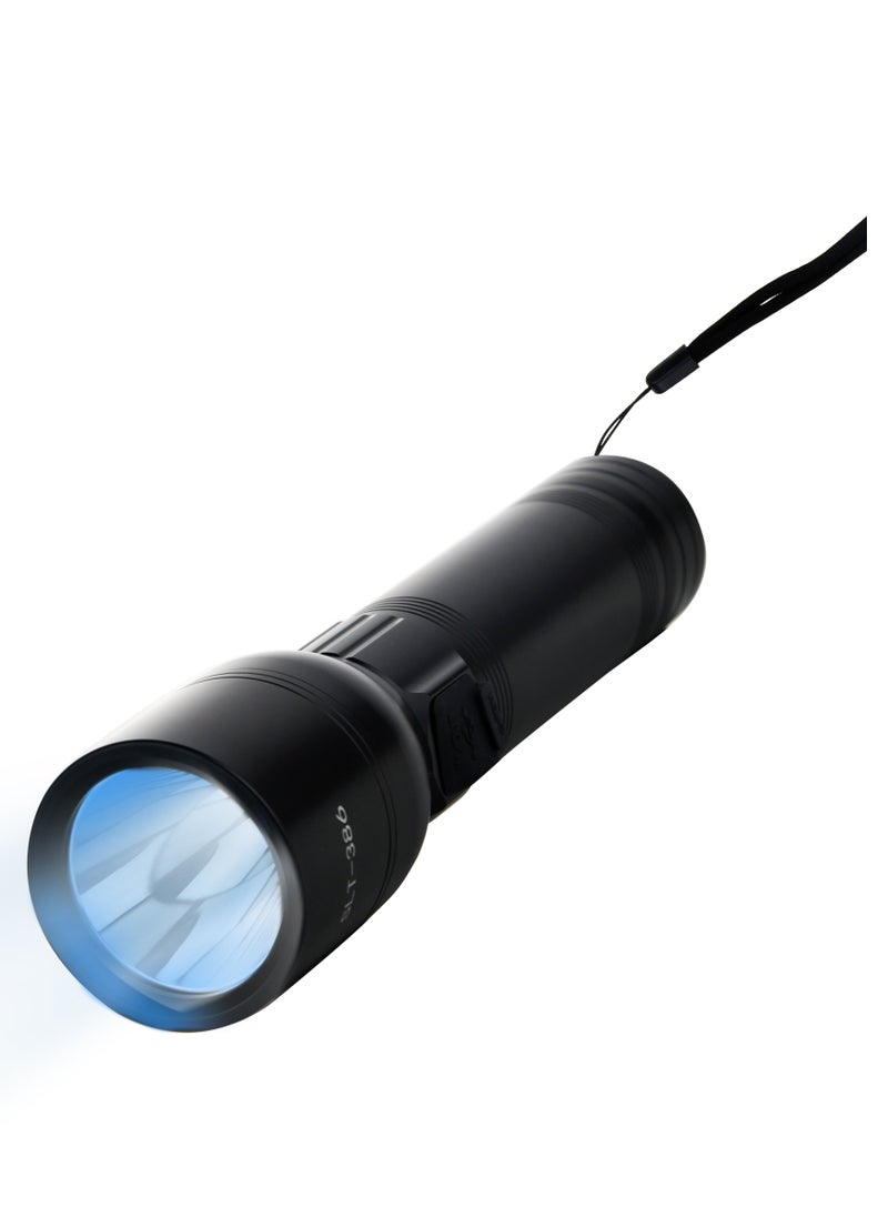 Rechargeable LED Torch with 8000mAh Battery  Hyper Bright LED Light with 2KM Long Range Coverage  Type CPower Bank Charging Function with 135 Hours of Continuous Working  Flash Light SLT-386