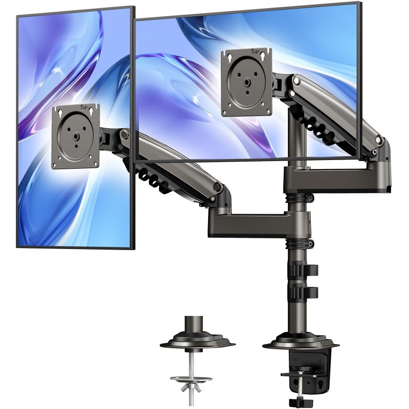 HUANUO 17-32 Inch Dual Monitor Stand, Gas Spring Dual Monitor Mount, Monitor Stand 2 Monitors, Ergonomic Adjustable Tilt/Swivel/Rotate, Weight Max 19.8 lbs, VESA 75/100mm - Image 1