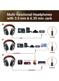 OneOdio OneOdio Over Ear Headphone, Wired Bass Headsets with 50mm Driver, Foldable Lightweight Headphones with Shareport and Mic for Recording Monitoring Podcast Guitar PC TV - (Red)  - Image 3