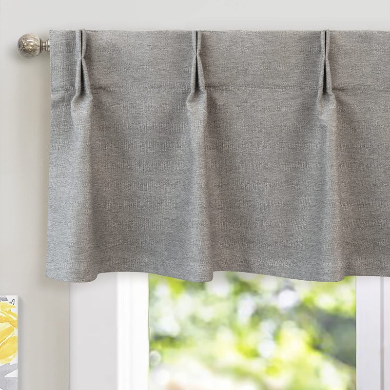 DriftAway Pinch Pleat Valance for Kitchen Window Blackout Faux Linen Textured Solid Gray Valance for Living Room 16 Inch Farmhouse Linen Curtain Valance Window Treatment Back Tab 52x16 Gray