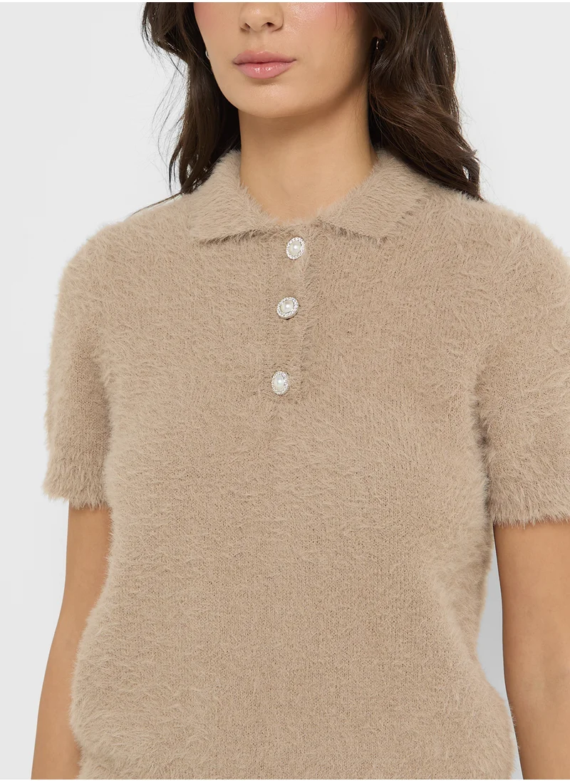 فيرو مودا Buttoned Neck Knitted Sweater