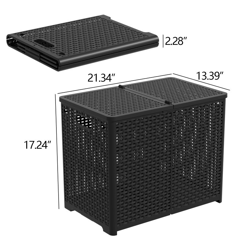 Asking 80L Collapsible 2 Section Divided Clothe Hamper, Plastic Folding Laundry Basket, Black, F - Image 2