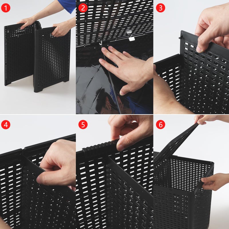 Asking 80L Collapsible 2 Section Divided Clothe Hamper, Plastic Folding Laundry Basket, Black, F - Image 4