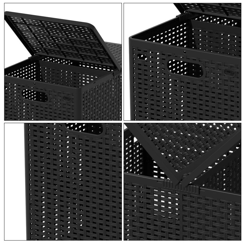 Asking 80L Collapsible 2 Section Divided Clothe Hamper, Plastic Folding Laundry Basket, Black, F - Image 3