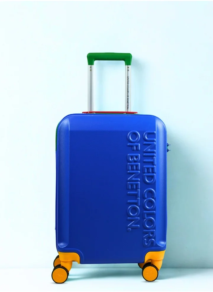 UNITED COLORS OF BENETTON BNTA-203X 20 Inch- Checked Luggage with TSA Lock| Material- Soft Trolley with lightweight| Adjustable Trolley Handle | Smooth Dual Wheels 360degree rotate| BLUE